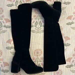 Stuart Weitzman Women Lowjack Black Over Knee Stretch Velvet Boot